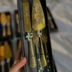 Handcrafted Personalized Gold Wedding Cake Serving Set