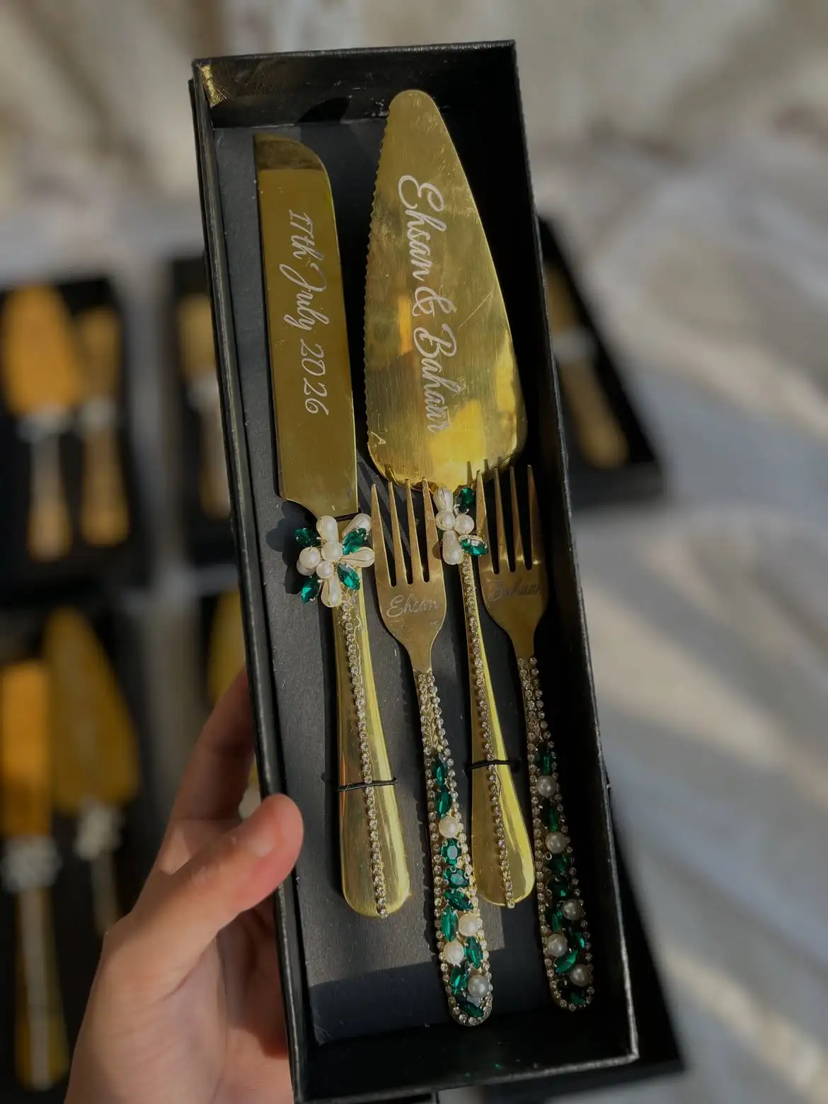 Gold Wedding Cake Serving Set 1 Handcrafted Personalized Gold Wedding Cake Serving Set - Image 1