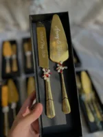 Handcrafted Personalized Gold Wedding Cake Serving Set - Image 2