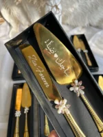 Handcrafted Personalized Gold Wedding Cake Serving Set - Image 3