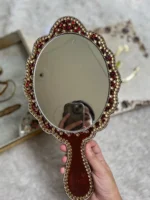 Handcrafted Pearl Floral Islamic Bridal Hand Mirror - Image 2